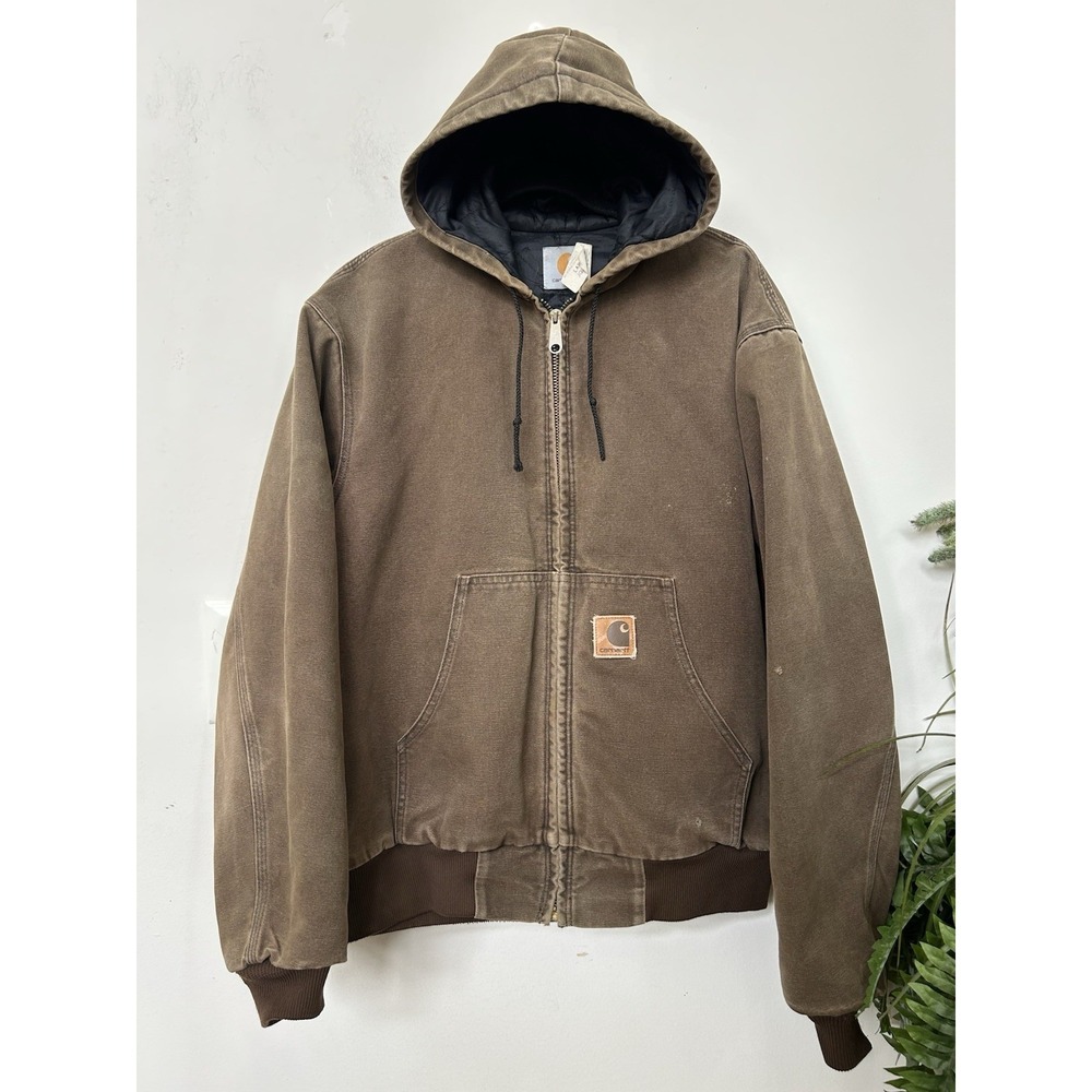 Vtg 90s Carhartt JQ282 CHT Chestnut Active Jacket Mens L Faded Distress USA Made